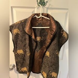 Animal Print Vest Jacket with Tiger Motif
